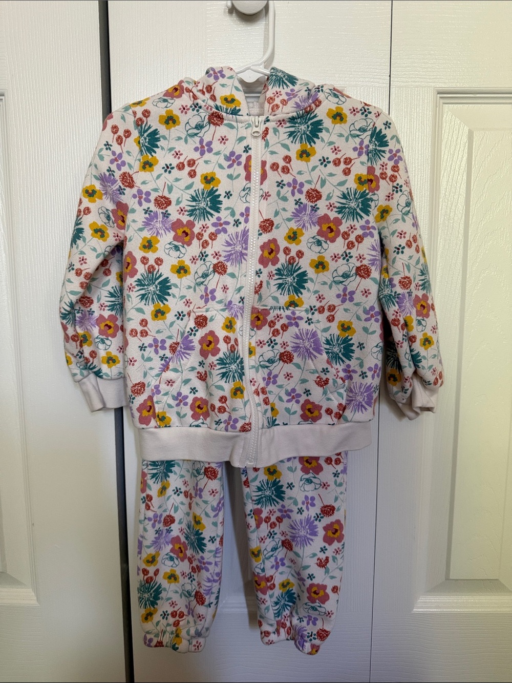 Okie Dokie Children's Floral Hoodie & Jogger Set - Pastel Multi, Size 3T